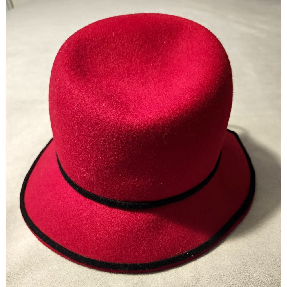 Liz Claiborne Red Hat Black Trim Lace-Up Detail Wide Brim Costume